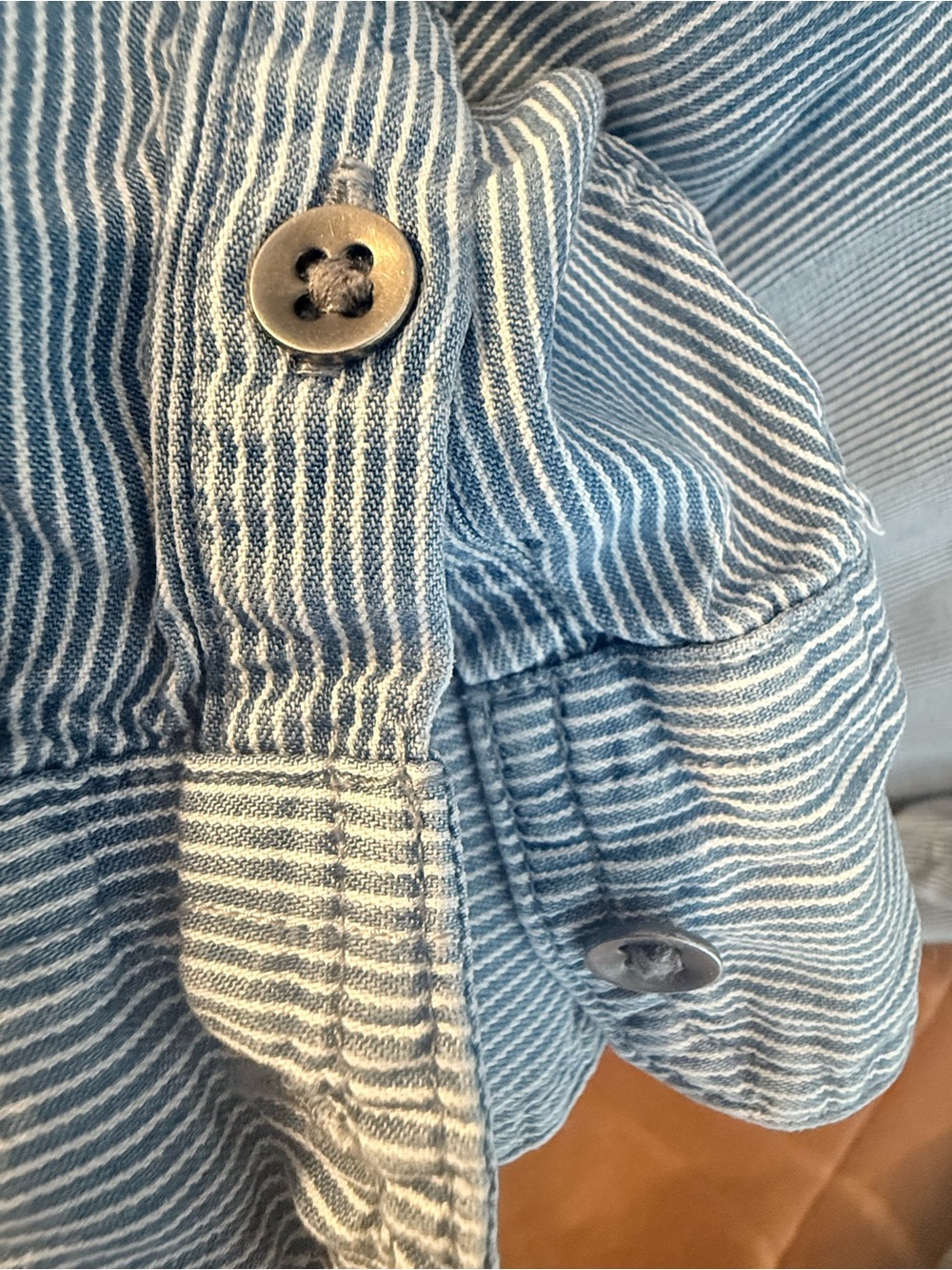 Chaps Light Blue Pinstripe Cotton Button-Up Shirt - Picture 4 of 6